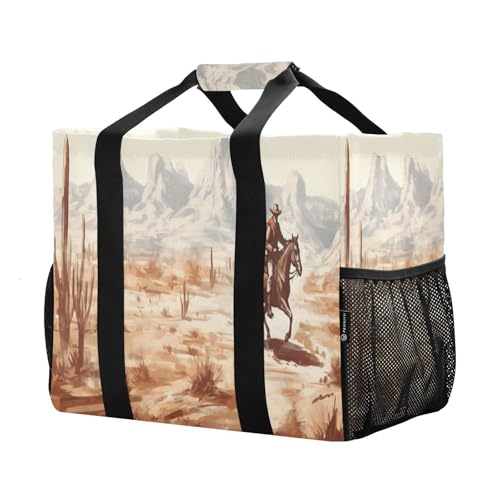 Western Desert Cowboy Large Beach Bag Waterproof Beach Tote Bags for Women Travel Gym Pool2