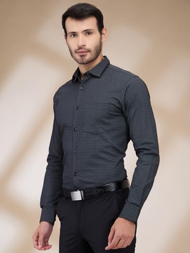 Image of Park Avenue Men's Print Pattern Slim Fit Cotton Blend Full Sleeve Semi Cut Away Collar Formal Shirt