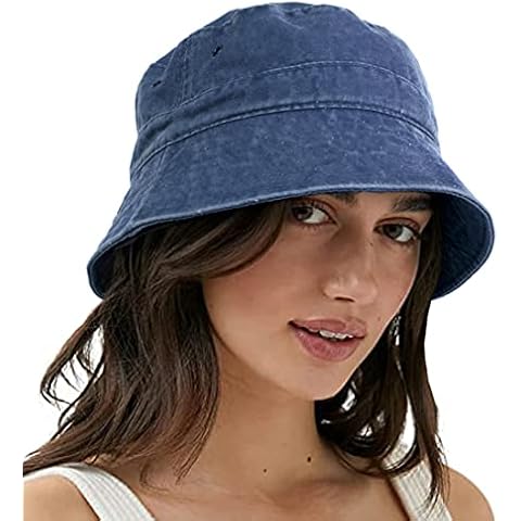 VECRY Women Men Denim Washed Cotton Trendy Bucket Hat Womens Summer Beach Sun Hats (M,Denim-Blue) Cover