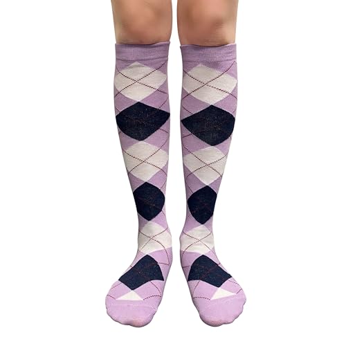 Image of Couver Women's Argyle Knee High Socks - Soft Acrylic Over the Calf Tube Style Socks for Casual Athletic - One Size