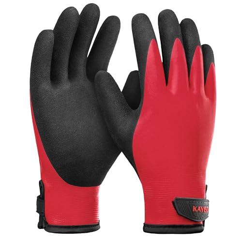 KAYGO guanti da lavoro impermeabili per uomini e donne con doppio lattice rivestito, antiscivolo grip, per giardinaggio, lavaggio auto, pesca, pulizia, KG150 (Viola, XS, taglia 6, 1 paio