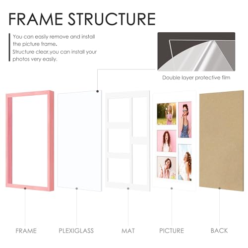 Image of DUENPY 11x14 Collage Picture Frame 4x6 Collage Picture Frame Displays Five 4x6 inch Photos or 11x14 (Without Mat) Wall Decor Wall Hanging or Tabletop Pink
