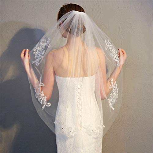 Frcolor Wedding Veil Comb Elegent Lace Appliques Wedding Veil Crystal Beaded With Comb, White Headpiece Bridal Shower Gift, Bridesmaid Favors #TOP1