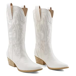 Zzheels Women Mid-calf Cowboy Boots Pointy Toe Boots Embroidered Western Cowgirl Boots Chunky Heels
