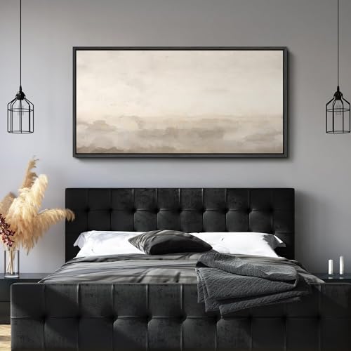 Image of MUDECOR Extra Large Framed Canvas Print Wall Art Soft Neutral Horizon Minimal Abstract Landscape Antique Ready to Hang Painting for Living Room Bedroom Multi-Sizes - 60 inchx30 inch