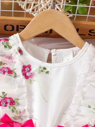 Image of Tagas Girls' Knee-Length Dress|Elegant Floral Embroidered Baby Girl Party Dress with Bow|Soft Net Layered Frock for Birthday, Wedding & Festive Occasions|Comfortable & Stylish