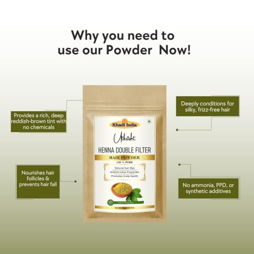 Image of Khadi Herbal Hair Powder Mix with Amla, Bhringraj, Henna, Shikakai & Reetha for Strong, Thick & Shiny Hair | Ayurvedic Hair Care Powder - 500GM (Pack of 5)