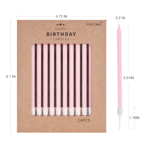 Image of PHD CAKE Iridescent Pink Long Thin Metallic Birthday Candles, Cake Candles, Birthday Parties, Wedding Decorations, Party Candles