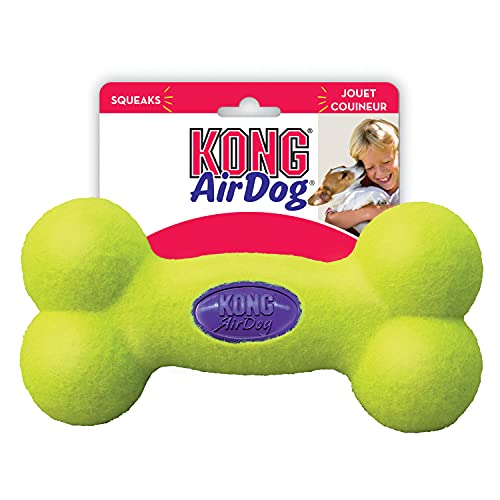 KONG – AirDog Squeaker Bone – Quietschendes, Federndes Apportierspielzeug aus Tennisballmaterial – Für Große Hunde