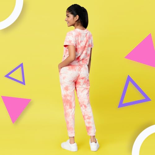 Image of TeenTrums Tie Dye Black Co-ord Set with Boat Neck Tshirt & Joggers, 100% Cotton, Fashion for Youth, Stylish Teen Fashion Collection, Tie Dye Set of Top & Bottom for Girls, Age 05 to 16 Years