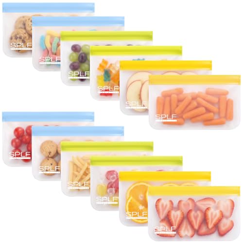 SPLF 12 Pack Reusable Snack Bags - Dishwasher Safe