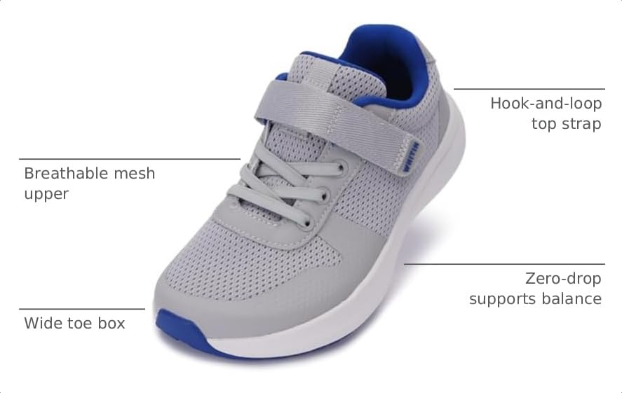 Image of WHITIN Kids Wide Toe Box Running Shoes Zero Drop Sole S8K2 | Breathable Mesh Upper, Soft Flexible Feel, School Sports, Playground Adventures, Active Play