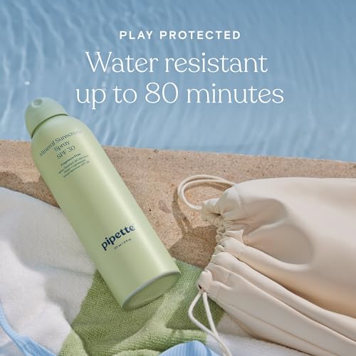 Image of Pipette Baby Mineral Sunscreen Spray SPF 30, 6 oz, Water-resistant Non-nano Zinc Oxide Mineral Sunscreen, UVB /UVA Sunblock for Kids, Safe for Sensitive Skin | Baby, Broad Spectrum, Water Resistant, UVB /UVA, Non-Toxic, Sun Protection