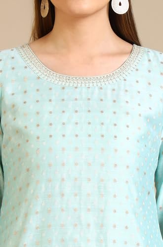 Image of Aurelia Women's Round Neck Embroidered Straight Chanderi Butti Kurta