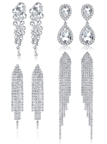 Diamday boucles d'oreilles pendantes à clip en argent pour femmes boucles d'oreilles pompon strass ailes scintillantes pour les mariées demoiselles d'honneur...