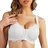 Sujetador De Encaje Floral Sexy con Cierre Frontal para Mujer, Sin Aros, Cobertura Total, Talla Grande, Sujetadores De Uso Diario, Bra Push Up Fino Y Cómodo(White,36/80CDE)