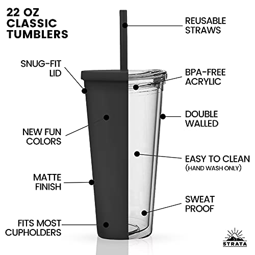 Tumblers With Lids (4 Pack) 22Oz Pastel Colored Acrylic Cups With Lids And Straws | Double Wall Matte Plastic Bulk Tumblers With Free Straw Cleaner! Vinyl Customizable Diy Gifts #TOP4