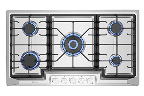 Empava 36" Recessed Gas Stove Cooktop with 5 Italy SABAF Sealed Burner NG/LPG Convertible in Stainless Steel