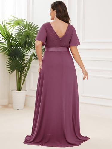 Image of Ever-Pretty Women's Chiffon Formal Evening Dresses for Curvy Women V-Neck Plus Size Floor Length Bridesmaid Dress