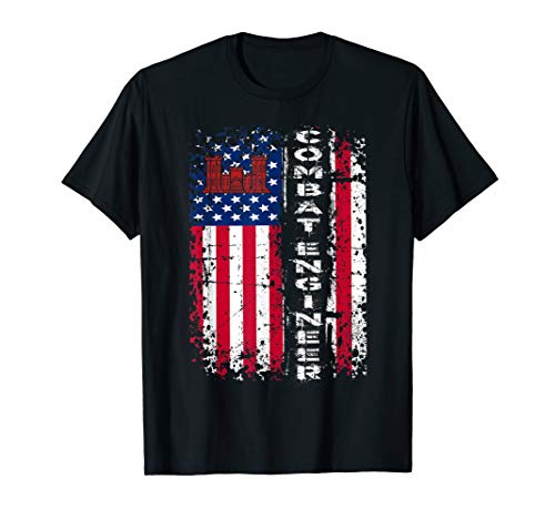 Combat Engineer Distressed American Flag - U.S. Military T-Shirt