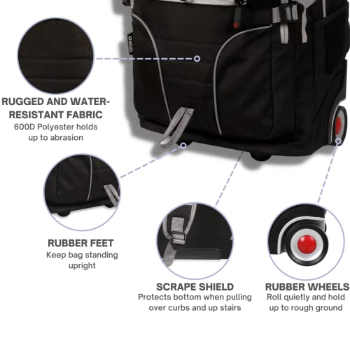 Image of J World Lunar Rolling Backpack. Laptop Bag With Wheels. Wheeled Carry-On Travel Luggage, Black, 19.5 x 13 x 8 Inches