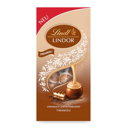 Lindt Schokolade LINDOR Kugeln Tiramisu | 137 g Beutel | 11 Kugeln Vollmilchschokolade mit zartschmelzender Cheesecake-Füllung | Pralinen-Geschenk | Schokoladen-Geschenk
