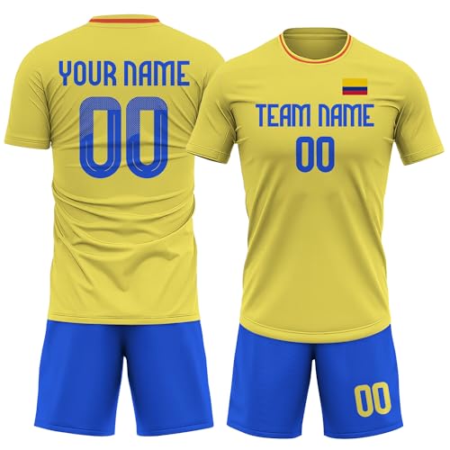 Generic Custom Colombia Soccer Jersey Men Women Youth Kids Personalized Athletic Shirts with Name Number Logo Yellow Soccer Shirt Set