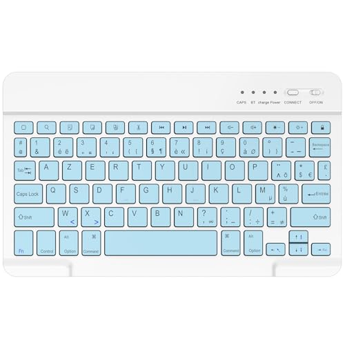 BQSS Clavier sans Fil Bluetooth AZERTY Français, Clavier Léger Silencieux Keyboard, Rechargeable USB C, Easy-Switch pour iPad, iPhone, Windows, Android...