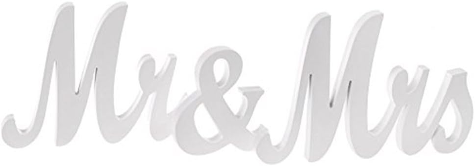 Adeeing Mr and Mrs Signs Wedding Sweetheart Table Decorations, Wooden Freestanding Letters for Photo Props, Rustic Anniversary Wedding Shower Gift (White)