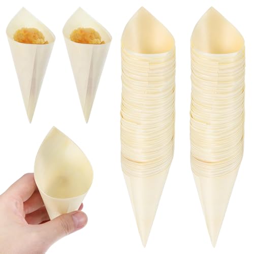 GARVALON 100pcs Dessert Cones Disposable Tasting Holders for Ice Cream Snacks and Parties Rustic Appearance Leak Design for Buffets and Events