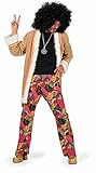 Fantástico disfraz de hippie para hombre. El disfraz se compone de una elegante chaqueta y un pantalón hippie multicolor