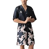 Lu's Chic Men's Luxury Short Sleeve Kimono Robes Silk Crane Satin Loungewear Soft Nightwear Black US...