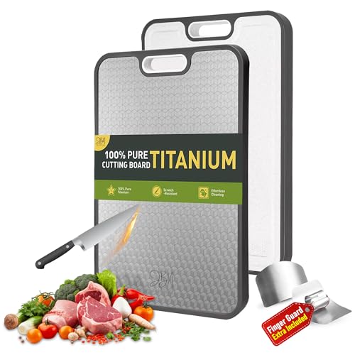 Titanium Cutting Board for Kitchen - Dual Sided Large Cutting Board with Titanium Surface & Wheat Straw PP Back, Dishwasher Safe, Includes Stainless Steel Finger Guard, Christmas Gift for Women & Mom