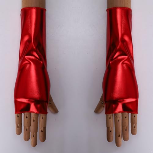 renvena Women Metallic Leather Gloves Performance Fingerless Arm Sleeve for Nightclub Dance Party3