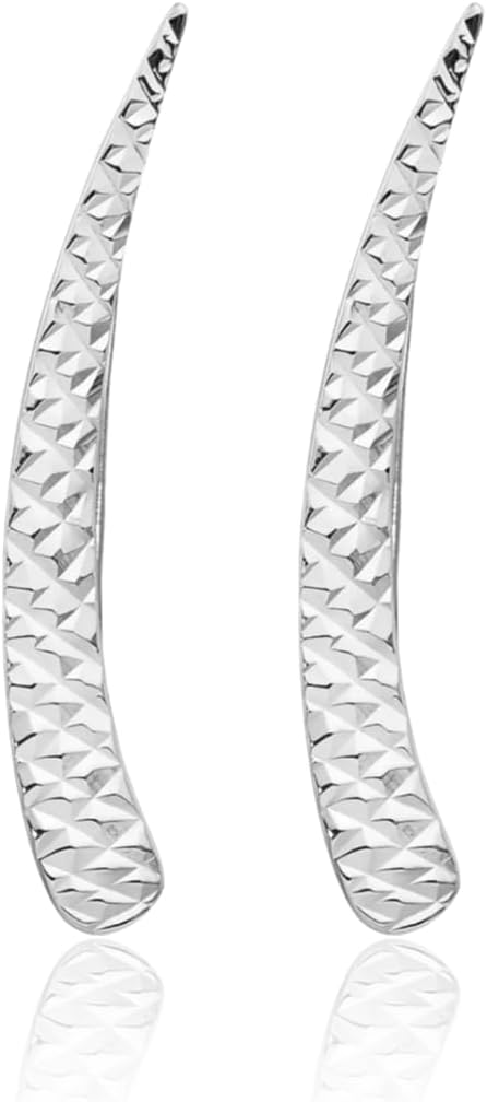 IceCarats 14K Solid White Gold Ear Climber Earrings 28mm 1.1 inch Polished, Textured For Her