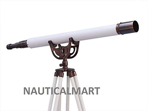 NauticalMart Anchormaster Telescope Antique Copper with White Leather Floor Standing Telescope 65"
