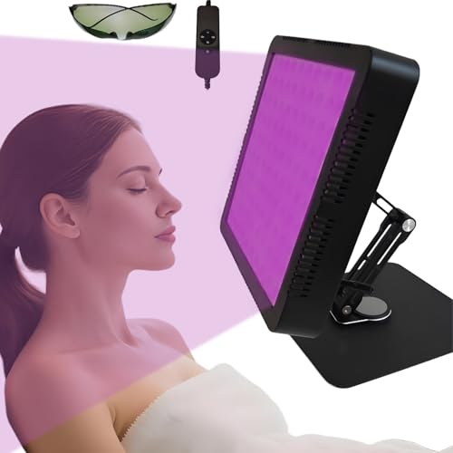 Warmforwel Lampa opalająca o długości fali 395 nm z fioletową lampą słoneczną LED 100 LED, solarium do twarzy do użytku domowego i całego ciała, z timerem, regulowaną jasnością, stojakiem i okularami