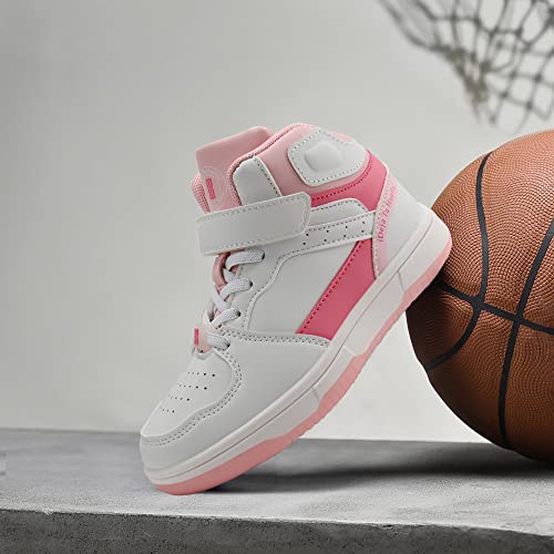 Brooman Kids Basketball Shoes Boys High Top Sneakers Girls School Shoes Sports Running Shoes (1,Pink/White) #TOP5