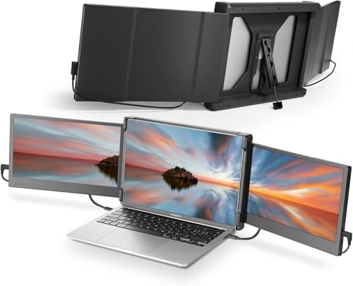 Teamgee 12' Laptop Screen Extender, Dual Display Triple Setup, Portable Monitor for 13'–16' Laptops, USB-C/HDMI/USB-A Plug & Play, Ideal for Remote Work & Multitasking