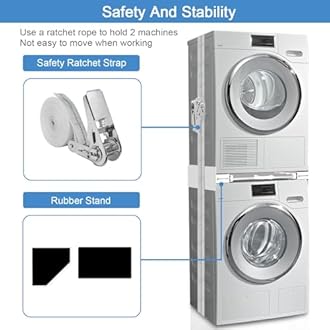 HHXRISE Washer Dryer Stacking Kit, Universal Stacking Kit for Washer and Dryer with Pull-Out Sliding Shelf, Adjustable Stackable Kit for 21 - 29 inches Front Load Laundry with Ratchet Strap
