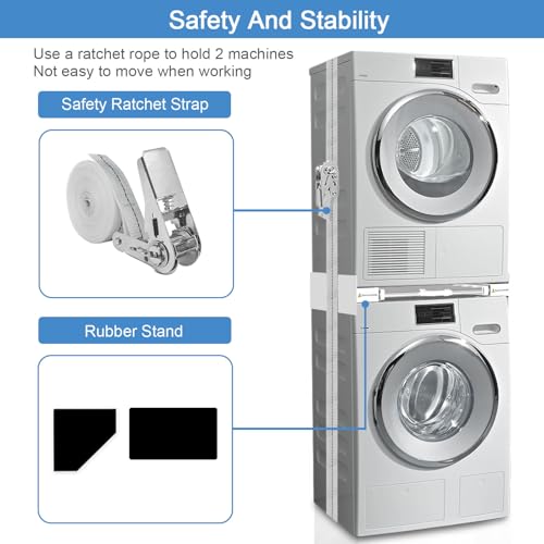 HHXRISE-Washer-Dryer-Stacking-Kit-Universal-Stacking-Kit-for-Washer-and-Dryer-with-Pull-Out-Sliding-Shelf-Adjustable-Stackable-Kit-for-292827262524-Front-Load-Laundry-with-Ratchet-Strap