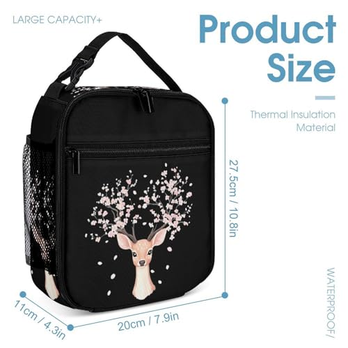 Cute Deer with Flower Antlers Cute Print Backpack Set of 3 Portable Lunchbox Pencil Cases for Daily Travel4