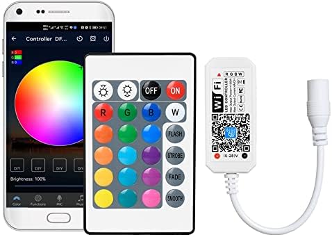 INDARUN WiFi Smart RGBW Led Strip Light Controller + Remote Control 24 Keys Wireless for Multicolor Strip Lights, Compatible with Android/iOS Work with Alexa/Google Home