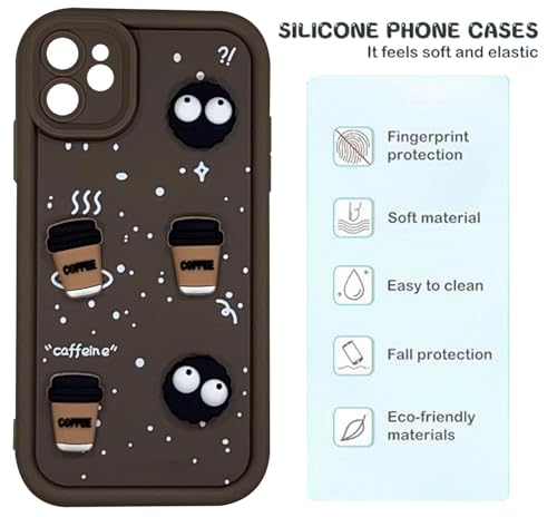 Image of GoldKart Back Case Cover Compatible for iPhone 12 | Cute Fun Cartoon 3D Ball Coffee Silicone Case | Full Body Protection Back Cover for iPhone 12 - Brown