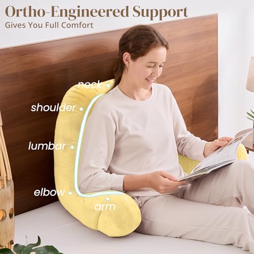 Image of Sasttie Reading Pillow for Bed, Back Pillow for Sitting Up, Light Yellow | 23 inch Backrest Support Cushion for Couch, Sofa, and Floor, Dorm Essentials, OEKO-TEX, Adjustable Down Alternative Fill