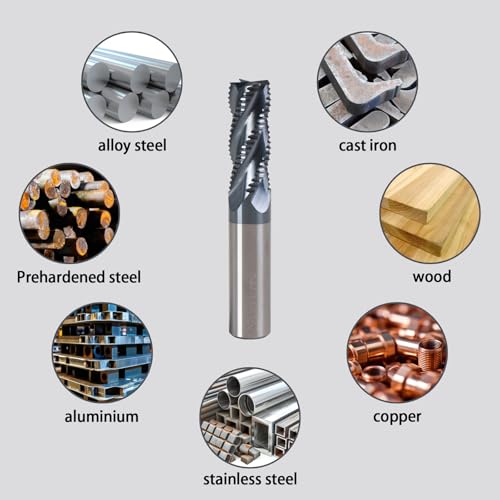Image of 3 /8 inch Carbide Roughing End Mil, 4 Flute Micro Grain Carbide Mill Bits, for Alloy Steels /Hardened Steels Micro Grain Carbide End Mill