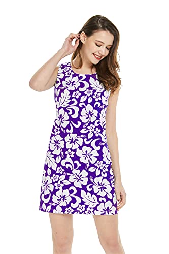 Image of Matchable Couple Hawaiian Luau Men Shirt or Women Tank Dress in Classic Vintage Hibiscus