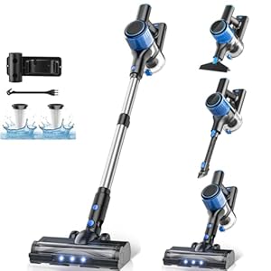 Cordless Vacuum Cleaner, 8 in 1 Powerful Suction Lightweight Vacuum Cleaner for Home, LED Display, 3 Suction Modes, 45Mins Detachable Battery Vacuum for Hard Floor Carpet Pet Hair