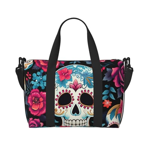 Sugar Skeleton Travel Duffel Bag Day of the Dead Carry On Tote Bag for Women Large Shoulder Weekender Overnight Bag Sports Gym Bag