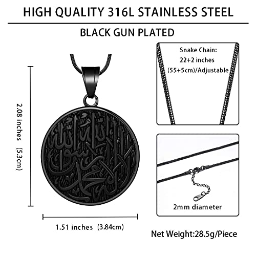 Hipunk Men Islamic Pendant Necklace - Muslim Allah Necklace Allah Necklace Mens Muslim Islam Pendant 316L Stainless Steel Islamic Arabic Gift Black Gun/18K Gold Plated Islam Jewelry SP00492